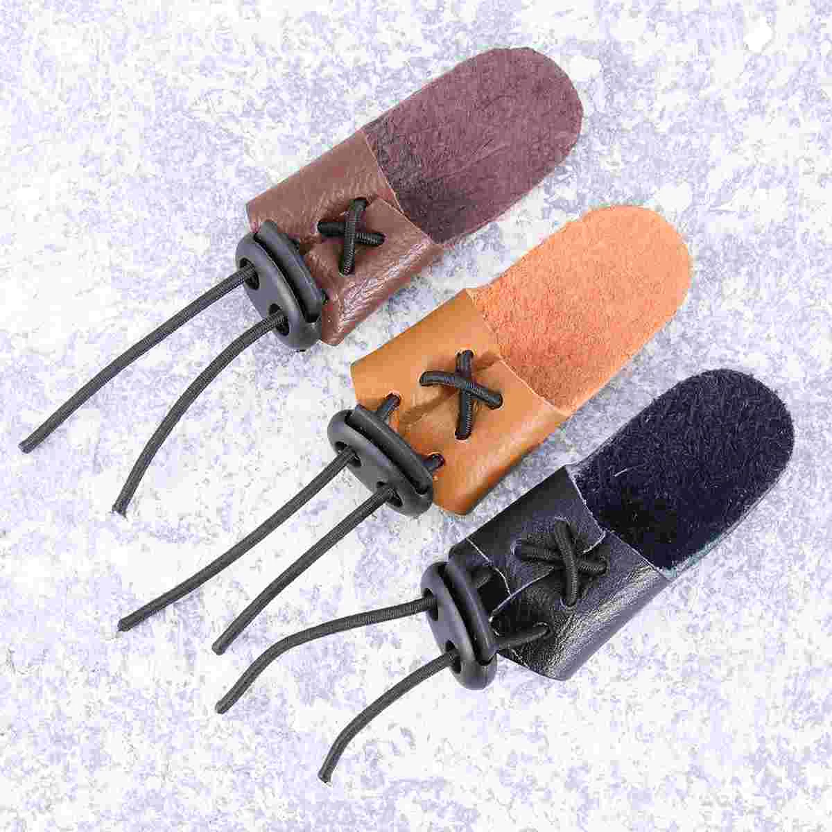 

3 Pcs Practical Single Fingers Protective Gear Cowhide Glove for Bow and Arrow Recurve Archery Supplies (Black, Coffee,