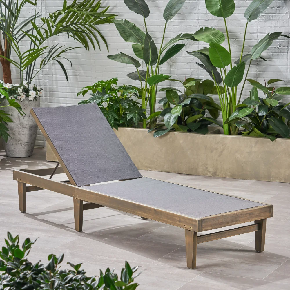 

Sun Loungers Outdoor Acacia Wood Chaise Lounge, Grey, Dark Grey，78.25 X 24.00 X 31.50 Inches