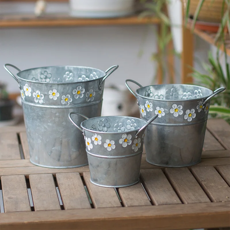 Винтажный тисненый Железный цветочный горшок настольные цветы ваза растение