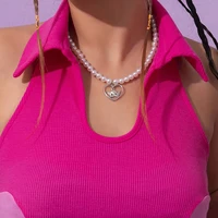 lacteo fashion silver color heart angel decor pendant necklaces for women men trendy imitation pearls chain necklace jewelry