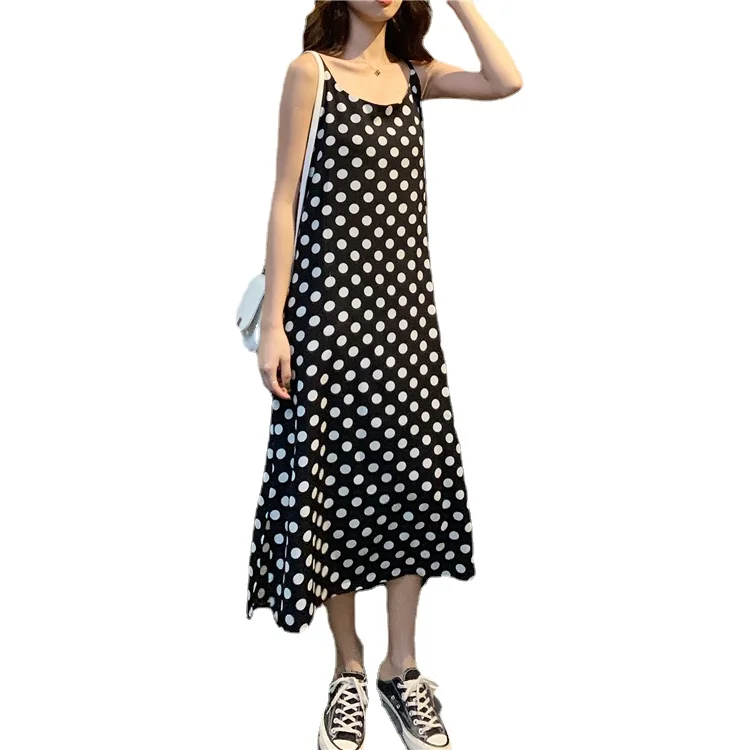 

Женское шифоновое платье в горошек, длинное черно-белое платье до середины икры с индивидуальным принтом, размер 3XS-10XL, лето