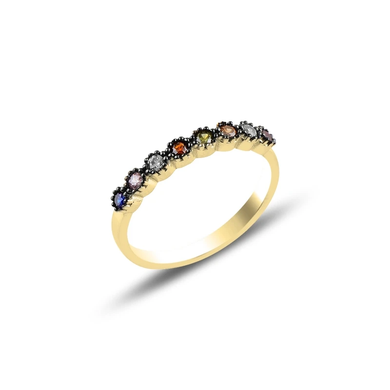 

Silver 925 Sterling Half Round Colorful Zircon Stone Ring