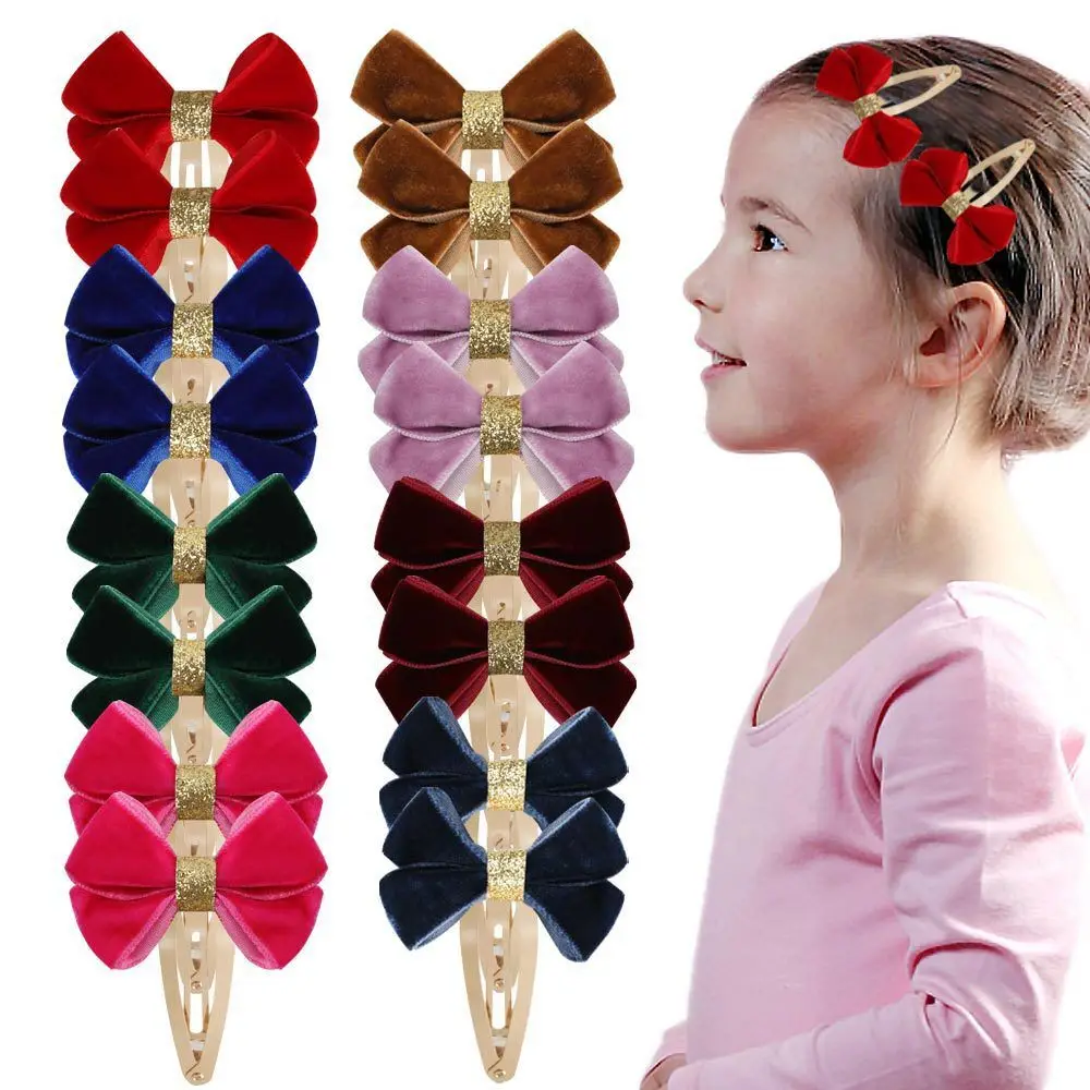 

64pc=32pair per lot New Smooth Velvet Bows Hair Clips Baby Girl Velvet Hairpins Girls Kids Snap Drop Clips Hair Accessories Bulk