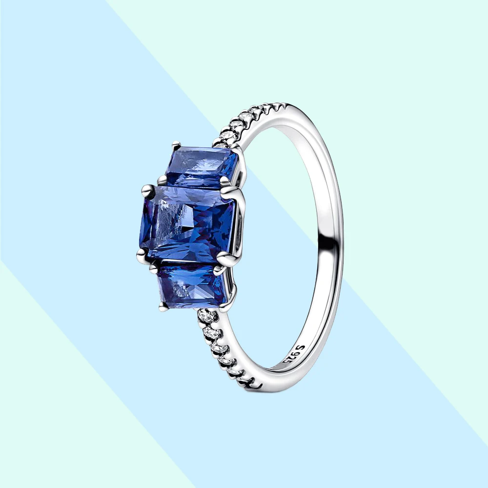 

925 Silver Women's Blue Gemstone Set Shining Ring Noble Elegance Jewelry Accessories Fit for Pandora For Party Gifts