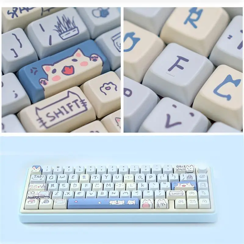 Колпачки для клавиш ZUOYA 147 MDA синий Мяу мяу тема PBT односторонняя сублимация тепла