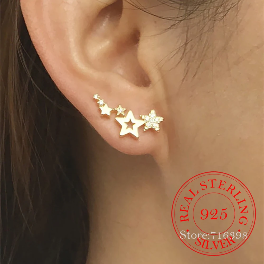 

Hot Selling Simple Stylish Star Women Piercing Stud Earrings Shiny Zircon Exquisite Versatile Female Wedding Party Jewelry