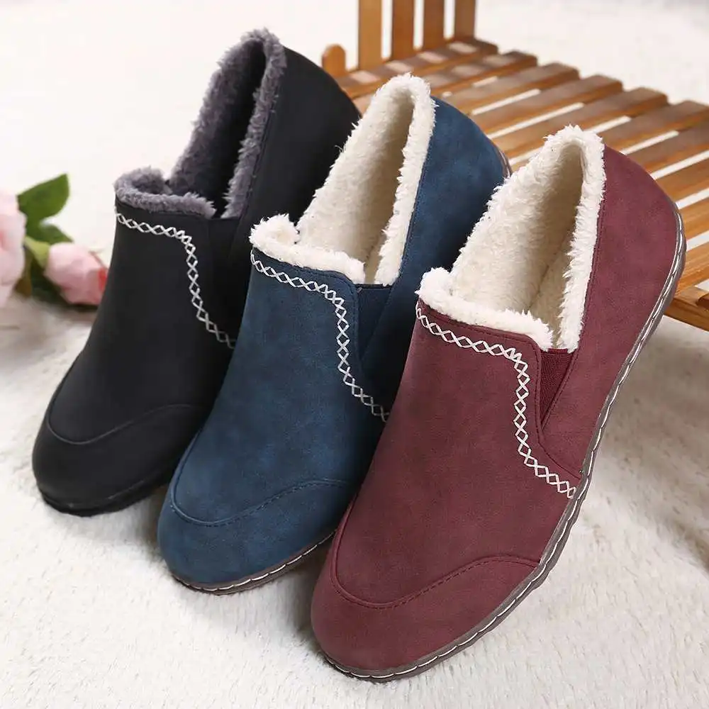 

2022 New Warm Snow Ankle Boots Fur Lining Non Slip Warm Loafers Casual Flat Boots Fashion Casual Comfy Soft Flats Shoe For Women