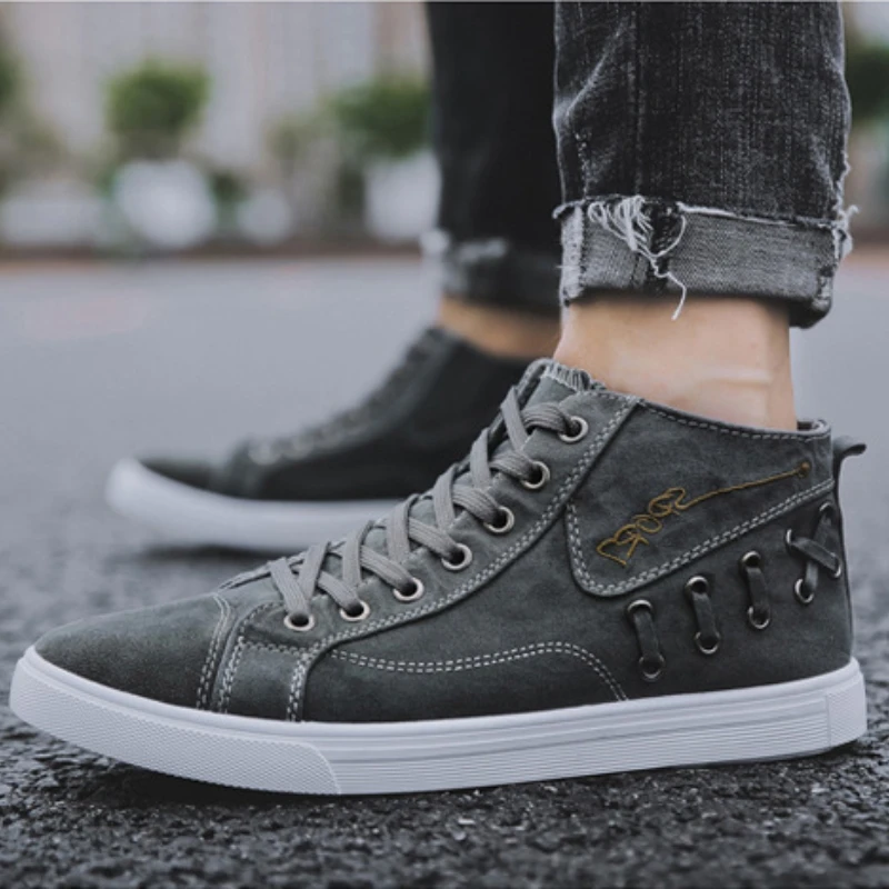 

Casual High Top For 2023 New Comfortable Trend Male Vulcanized Tenis Masculino Denim Canvas Shoes Men Sneakers