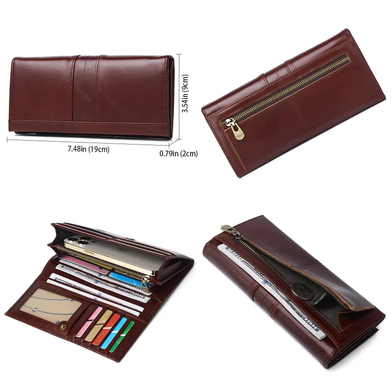RFID Genuine Leather Men's Long Wallet First Layer Cowhide Leather Large Capacity Clutch Slim Card Holder Purse Wallet