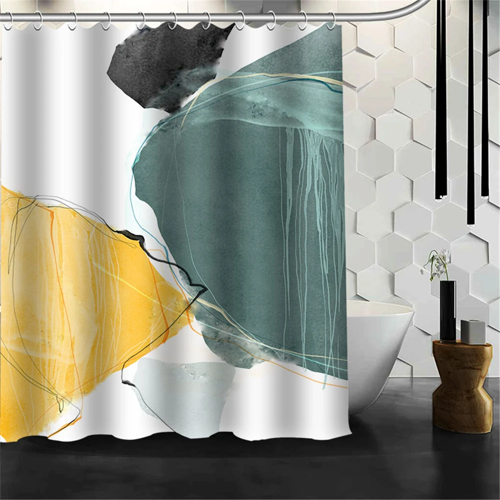 

Custom Nordic Modern Art Shower Curtains Hooks Bathroom Waterproof Bath Room Home Decor Decoration 3D Print 211201-6