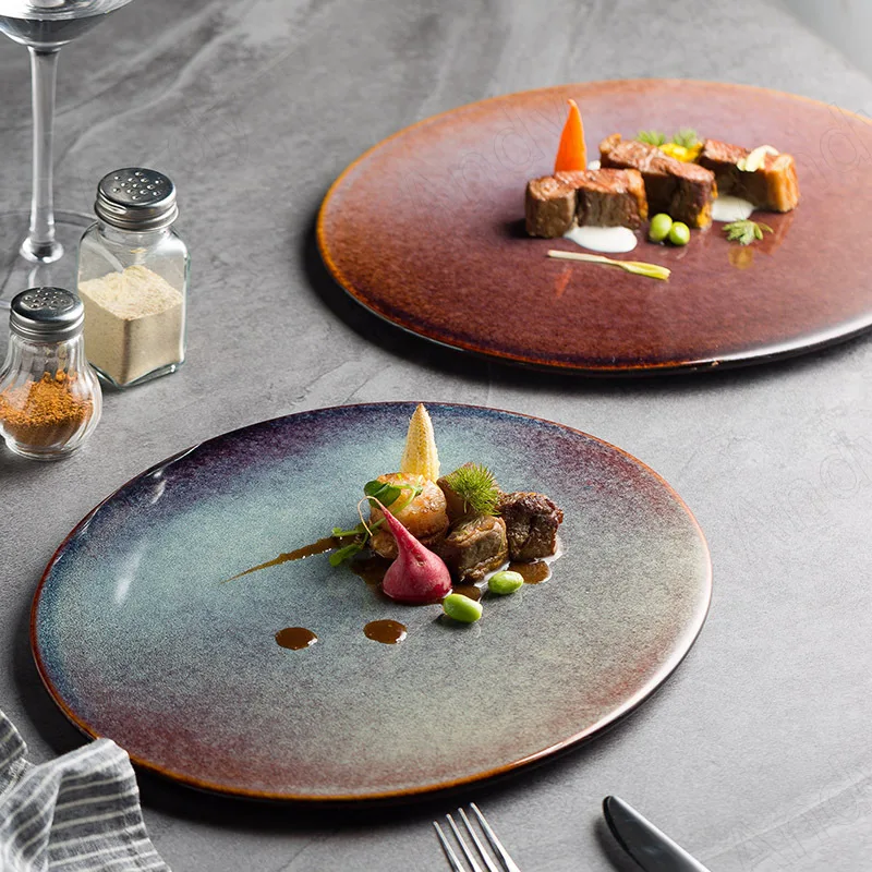 

Creative Ceramic Plate Starry Sky Kiln Change Glaze Decorative Western Restaurant Steak Dishes European Home Kitchen Tableware