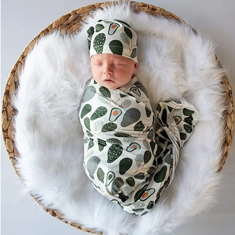 

Baby Swaddle Blanket New Born Muslin Swaddle Wrap for Girls Boys Cute Infant Baby Hat Baby Headband Avocado Print
