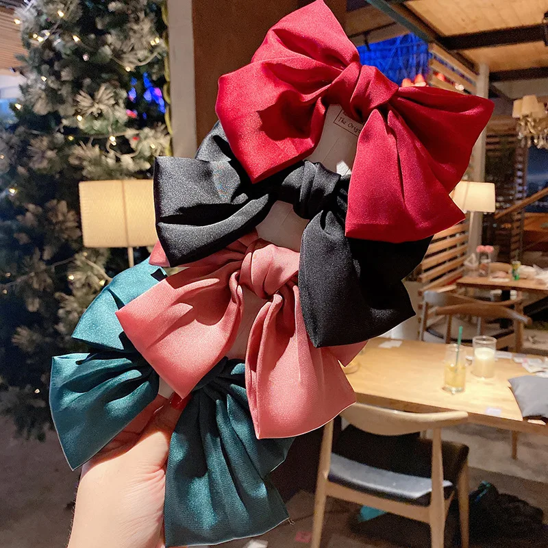 

Big Size Solid Color Bow Women Silk Scrunchie Fashion Vintage Cross Hairclips Hairpins Girls Sweet Headwear Makeup Barrettes