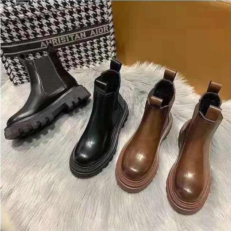 Women Platform Brown Black Chelsea Boots Low Rise Vintage Shoes Fur Thick Soled Sneakers Punk Gothic Shoes New Products Come To