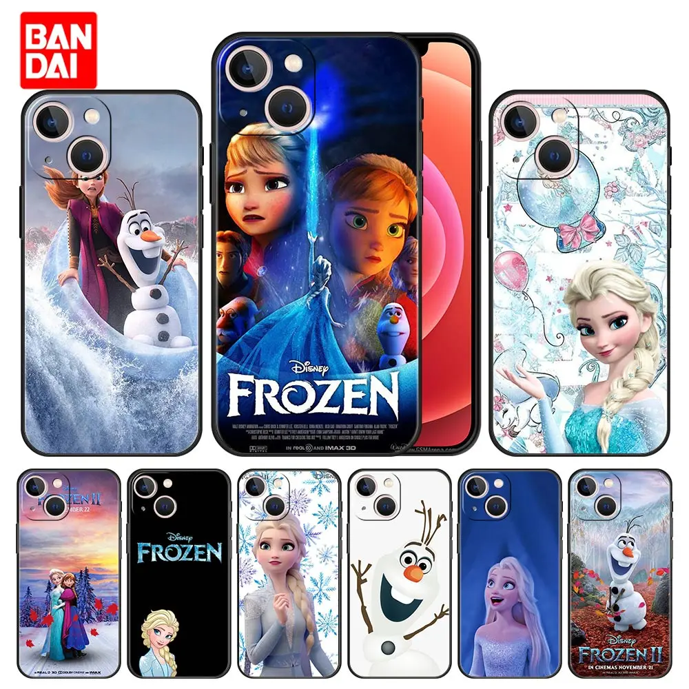 

Queen Elsa Princess Girl Anime Case for iPhone 13 12 11 Pro Max SE 2020 11pro 12pro 13pro Mini Luxury Cover Black Style Silicone