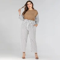 fashion womens cool striped womens casual pants loose plus size casual pants with belt commuter ol spring summer 2022 new