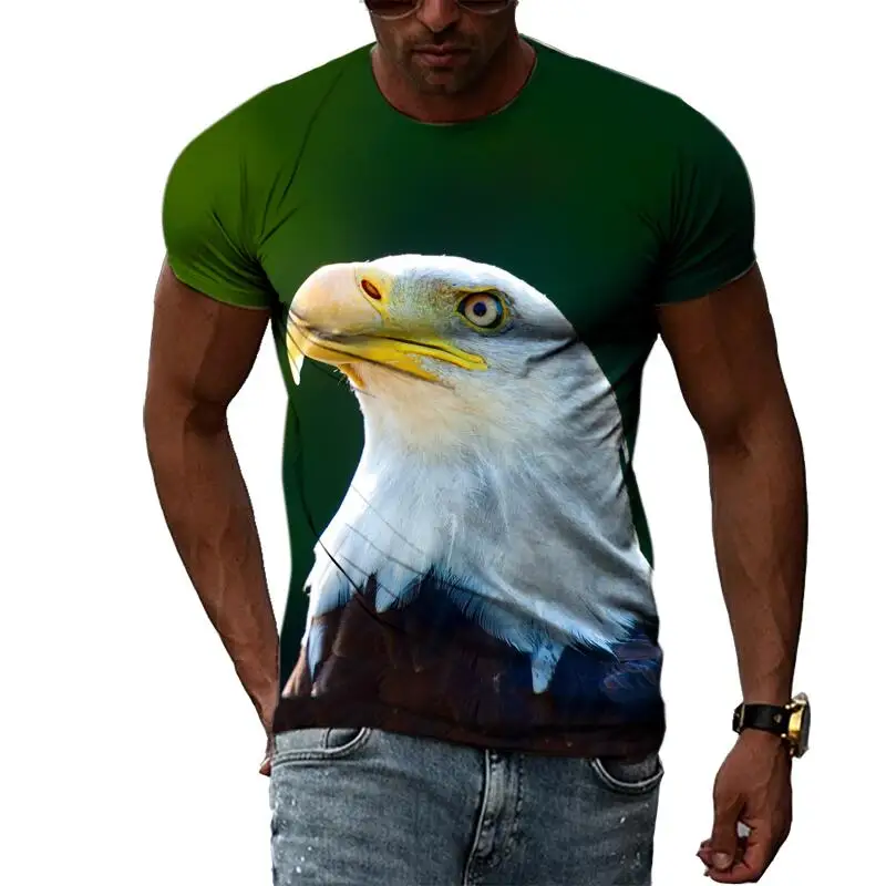 

Summer Fashion Animal Birds Eagle Graphic T Shirts For Men 3D Print Hip Hop Harajuku Personality Tee Round Neck Short Sleeve Top