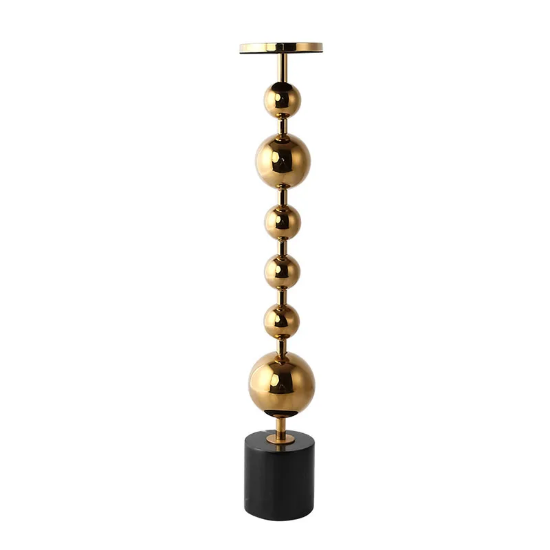 Фото Black Nero Marquina Natural Marble Candle Holder Luxury Golden Metal Large Candlestick Wedding Decoration №3