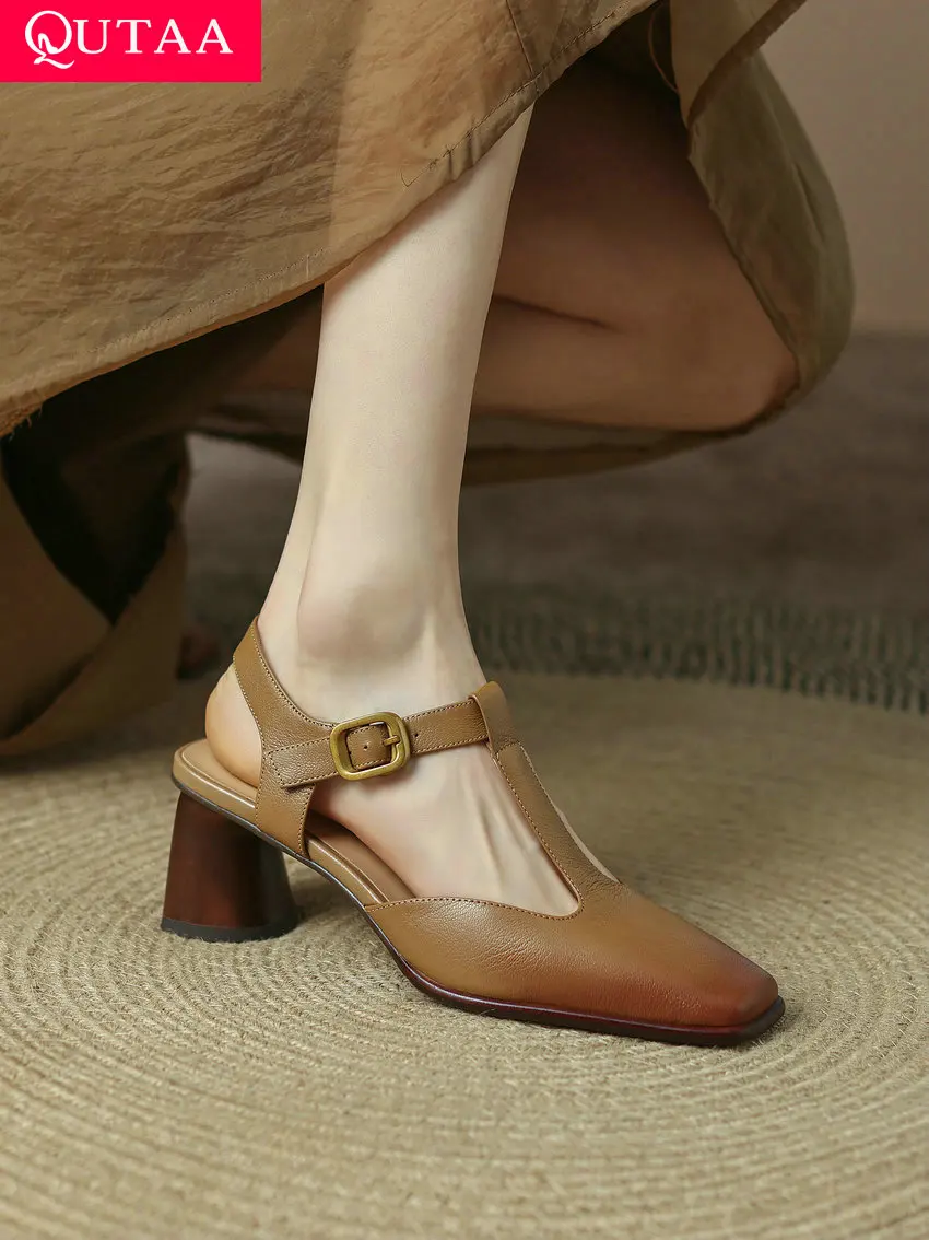 

QUTAA 2022 Women Sandals Fashion Genuine Leather High Heels Pumps Summer Night Club Dancing Party Shoes Woman Size 34-42