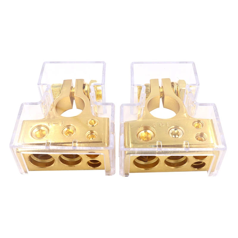 

Universal 0/2/4/8/10 AWG Gauge Positive & Negative Battery Terminal Clamp-Glod Pair (With Cover)