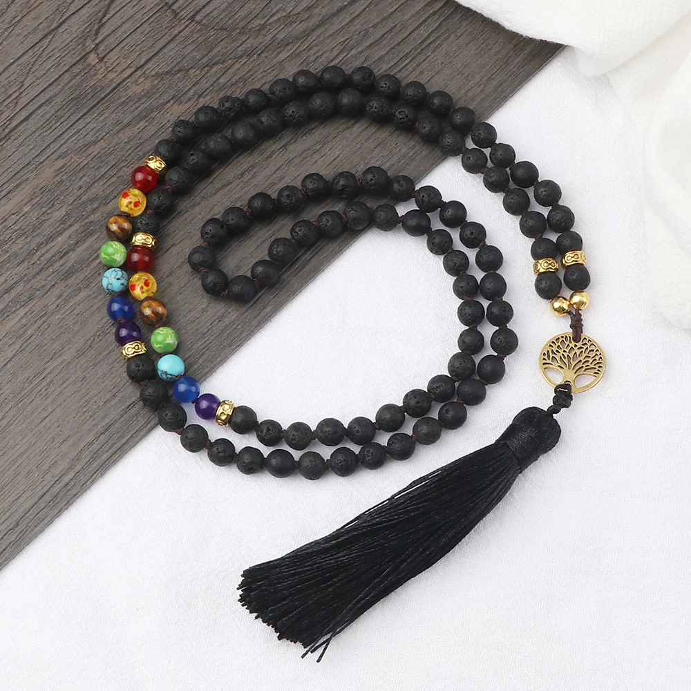 Ожерелье с подвеской из бисера изображением дерева жизни 7 чакр