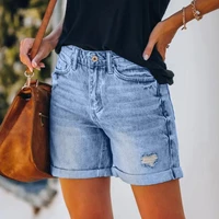 women clothing casual loose elastic high waist wide leg straight short jeans streetwear 2021 summer plus size denim shorts