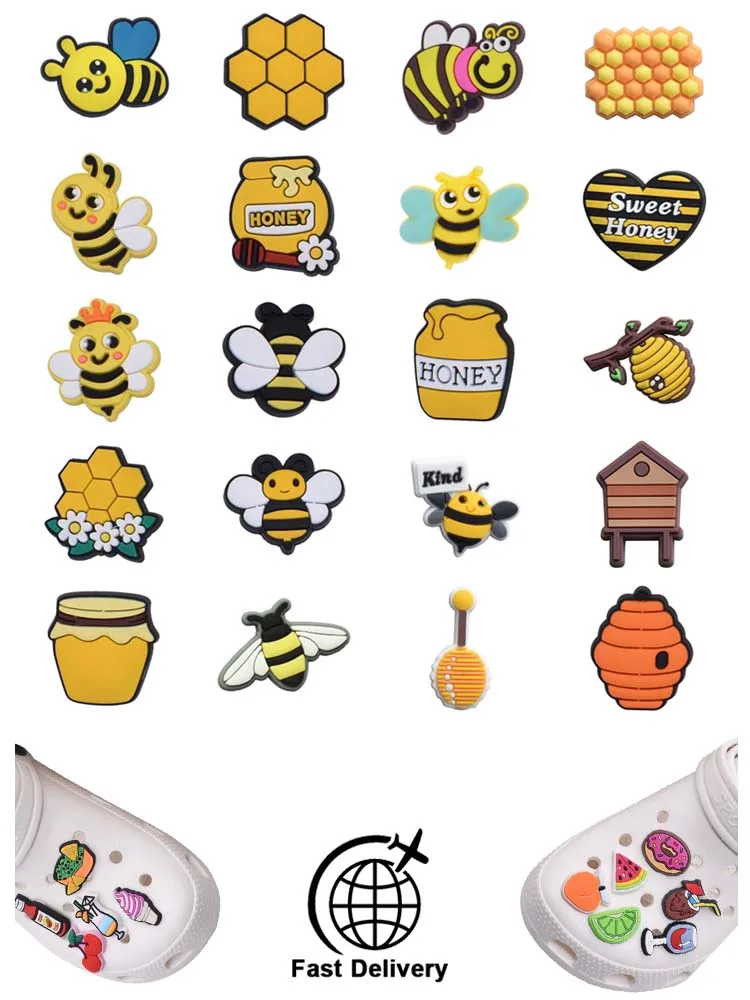 

1Pcs PVC Bee for Crocs Charms DIY Badge Women Sandals Buckle Kids Pins Decoration Jeans Shoe Accessories X-mas Gift Wholesale