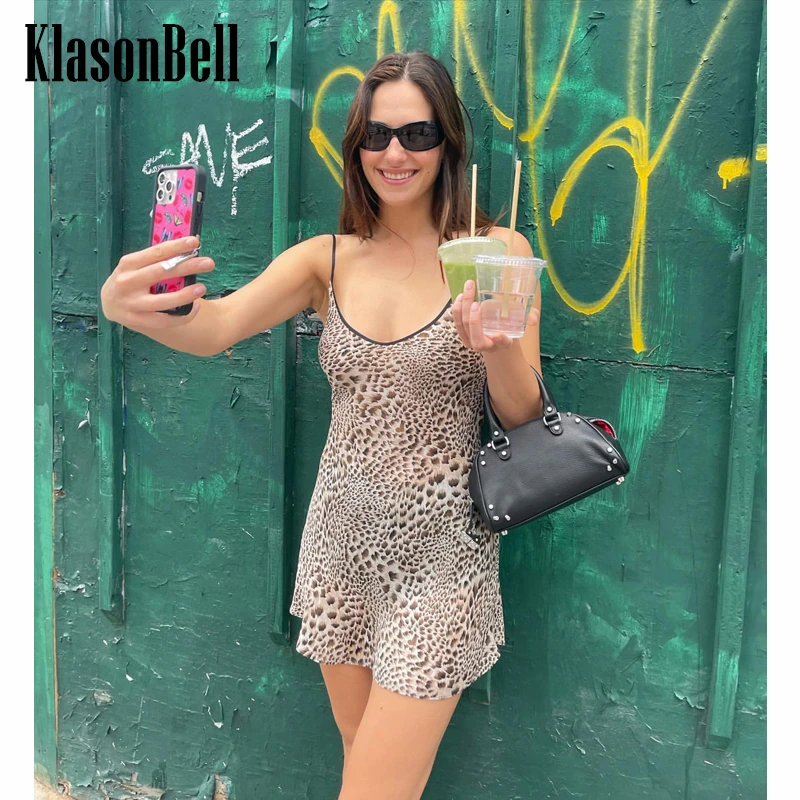 

10.25 KlasonBell Sexy Leopard Print Backless Silk Slim Suspender Dress Women