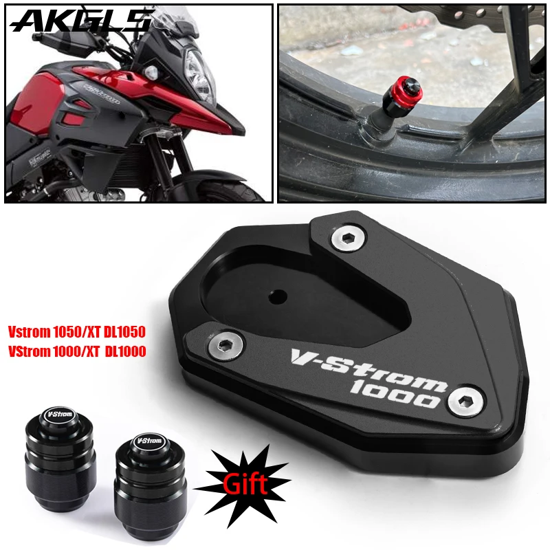 For Suzuki Vstrom 1050XT/1000XT DL1000 V-Strom DL 1000 1050 XT Foot side stand extension pad support plate and tire valve cover