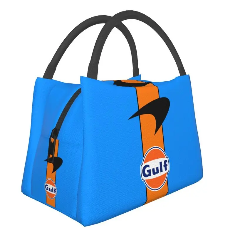

Gulf Racing Logo Thermal Insulated Lunch Bags Women Portable Lunch Tote for Outdoor Camping Travel Multifunction Meal Food Box