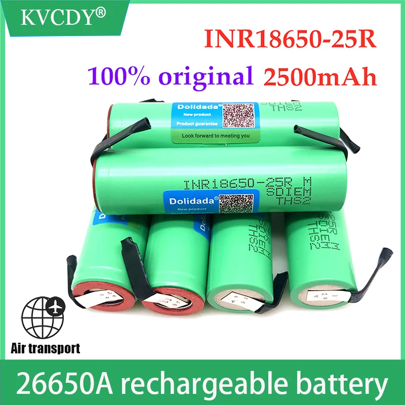 

100% Original 3.6V 18650 2500mah INR18650 25R 20A battery scrapping lithium batteries screwdriver flashlight+ Nickel DIY