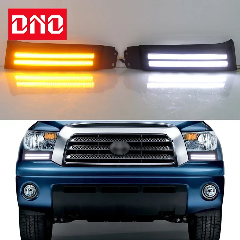 

Автомобильные дневные ходовые огни, дневные ходовые огни для Toyota Tundra 2007-2013, желтый сигнал поворота, дневные ходовые огни, автомобильное украшение, дневные ходовые огни