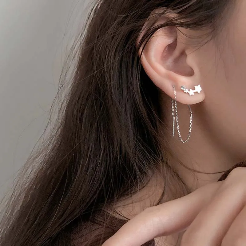 Серьги из настоящего серебра блестящие градиентные пятиконечные звезды