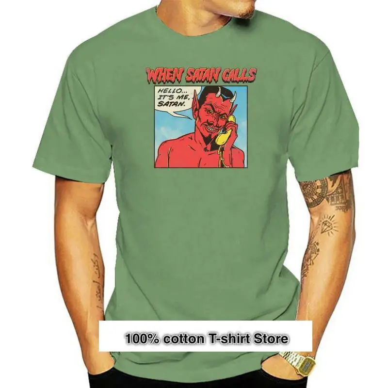 Camiseta informal con estampado de Satán para hombre, camisa con cuello redondo,...