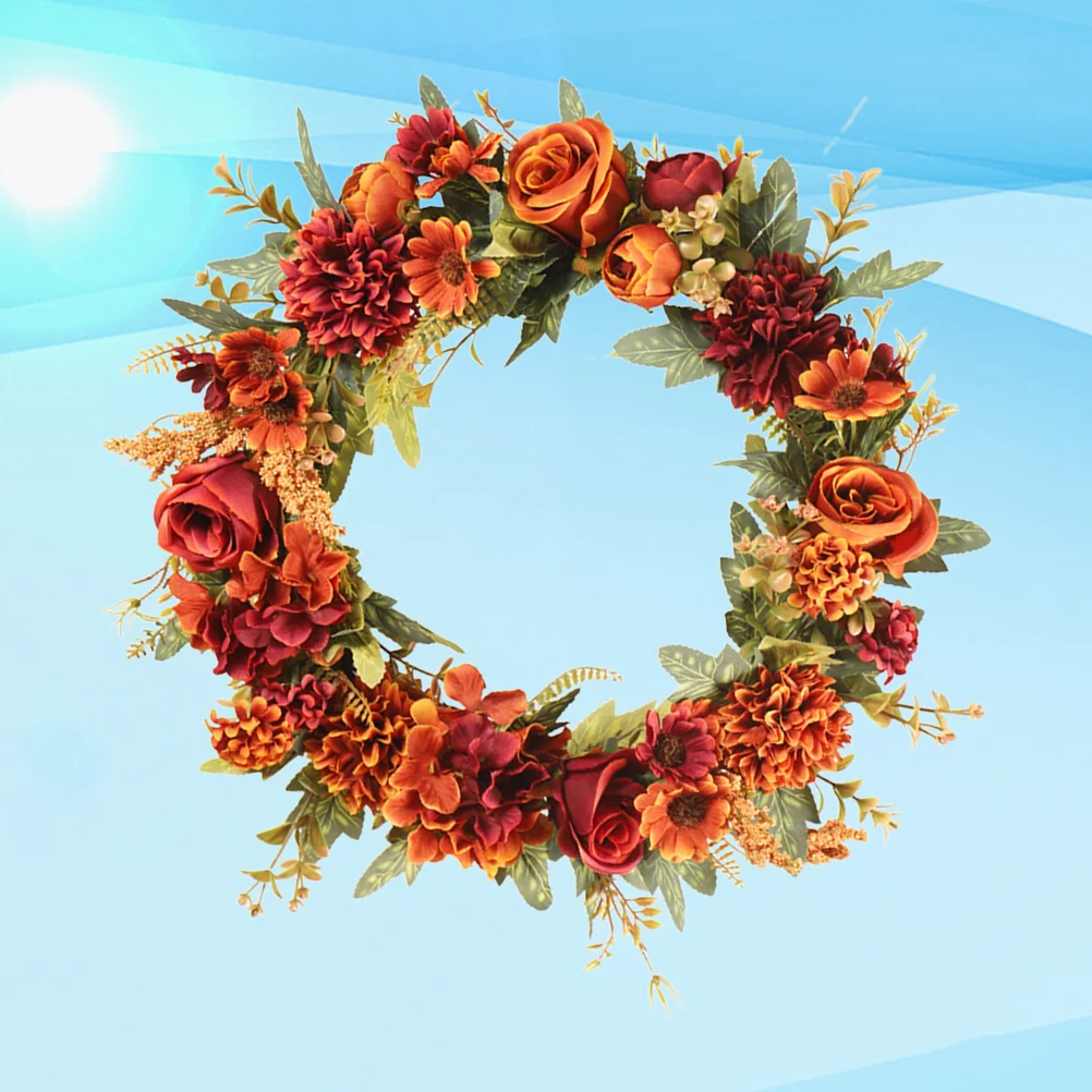 

Simulation Rose Wreath Thanksgiving Flower Simulated Decor Plants Wall Hanging Garland