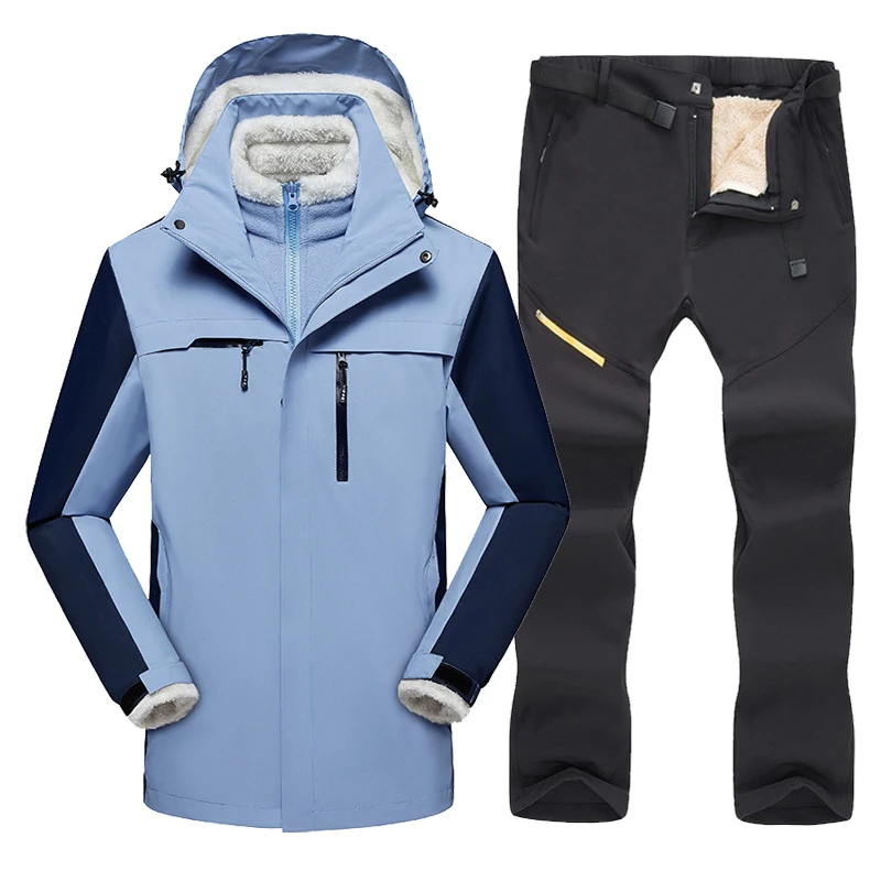 Зимний теплый лыжный костюм мужские ветрозащитные водонепроницаемые флисовые