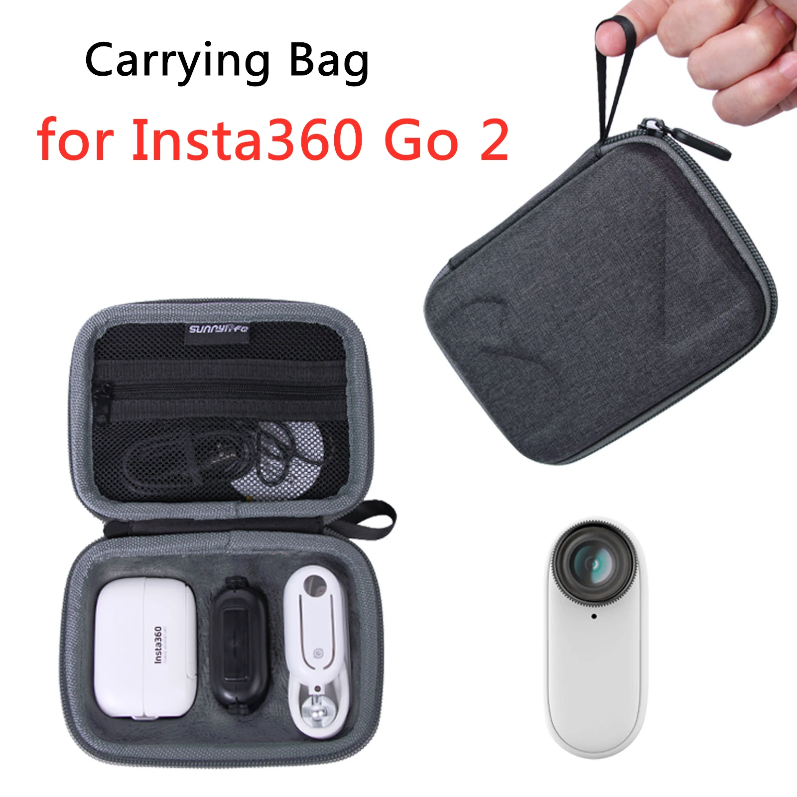

Sunnylife-Mini bolsa de almacenamiento, estuche de transporte, bolso de mano, caja protectora para Insta360 GO 2, accesorios de