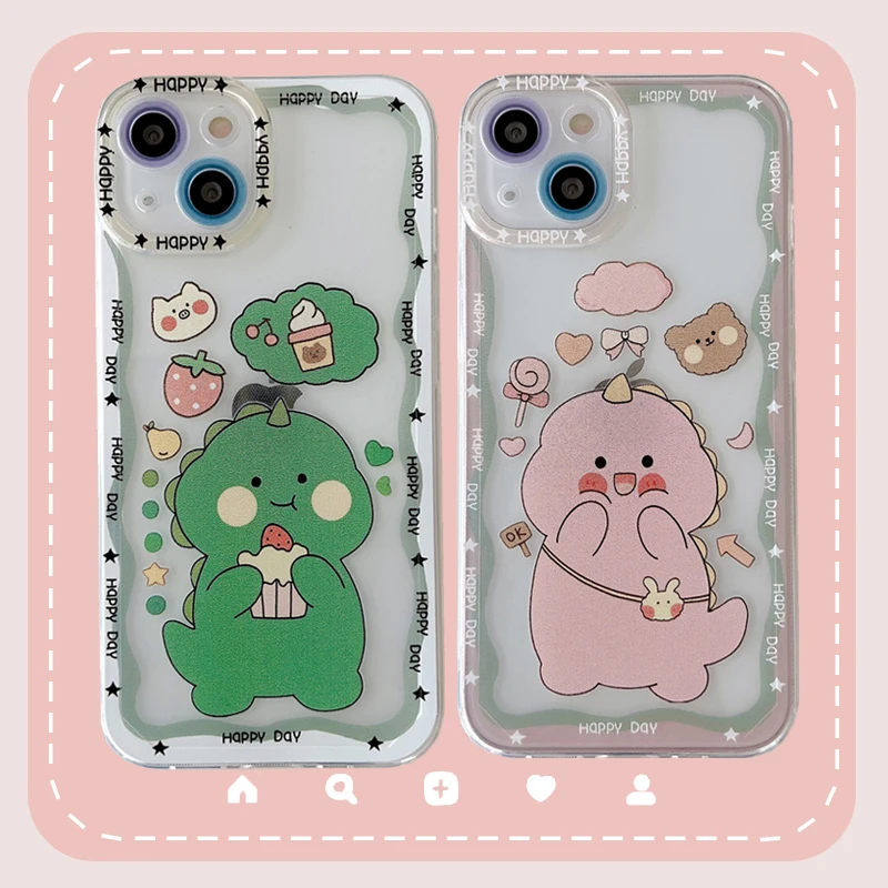 

Cute Cartoon Pink Dinosaur Phone Case for iPhone 11 12 13 mini pro XS MAX 8 7 Plus X XR Cover
