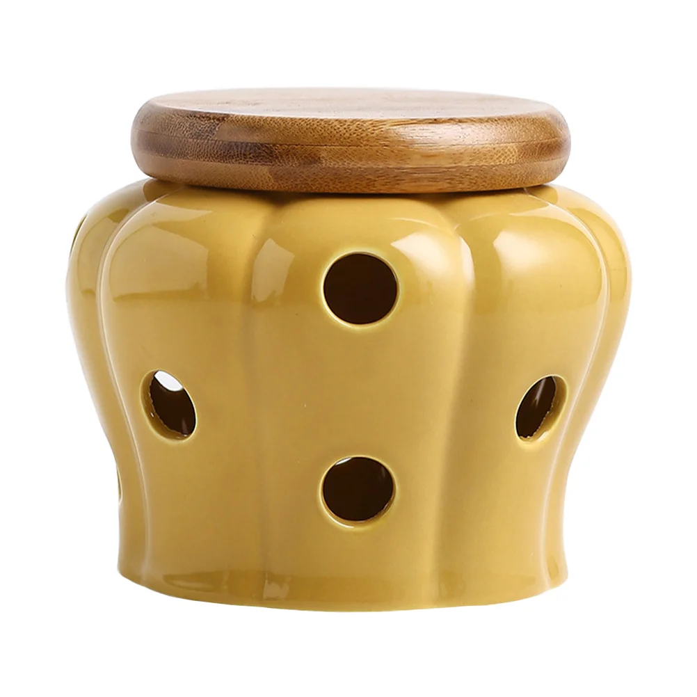 

Garlic Ginger Jar Containers Lids Garlic Saver Container Cover Garlic Storage Jar Wooden Ceramics Garlic Jars