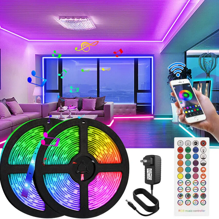 

Smart Wifi LED Light Strip Works with Alexa and Google Assistant Tape Ribbon Music Sync 5050 RGB Color Changing for Bedroom Wall