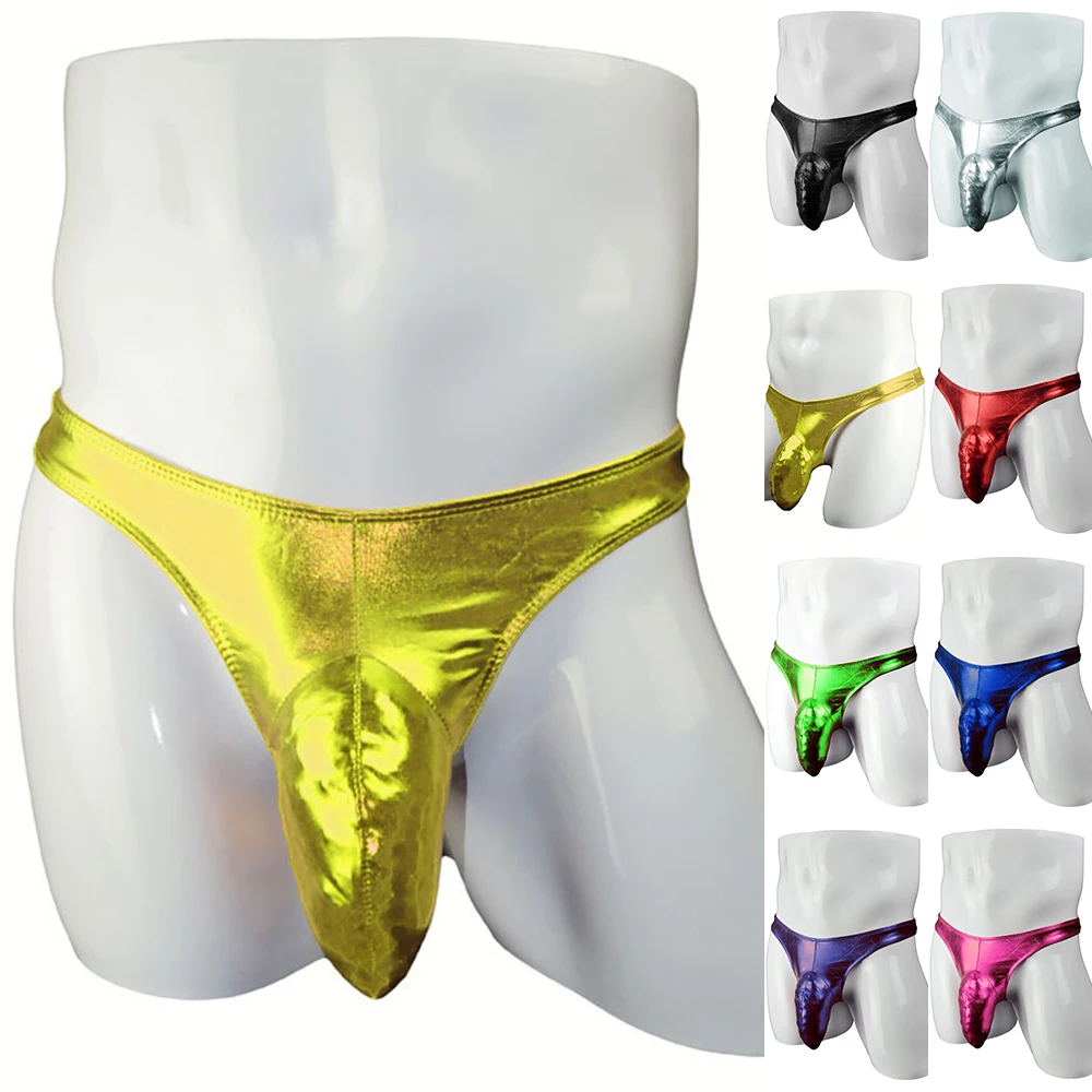 

Men Thongs G-String Olecranon Bulge Pouch Briefs Faux Leather T-Back Thong Wet Look Underwear Clubwear Homme Slip Sexy Lingerie