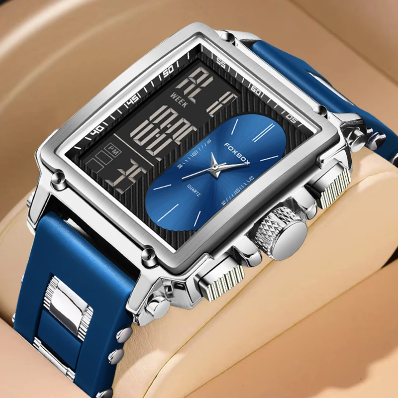 Часы наручные LIGE мужские с квадратным циферблатом брендовые Роскошные модные