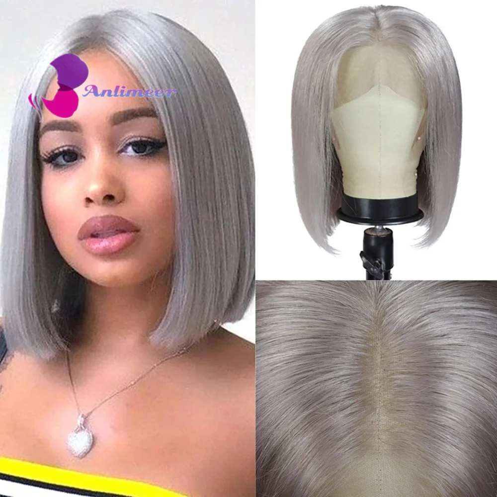 

Gray Wigs for Black Women Short Bob Wig Middle Part Lace Wig 4x4 Lace Closure Wigs Human Hair Glueless Wigs for Black Women
