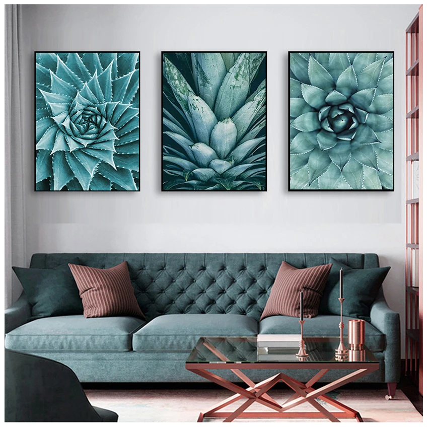 

Modern Minimalist Modular Pictures Canvas Painting Living Room Cuadros Decoracion Nordic Poster Green Aloe Succulent Plants