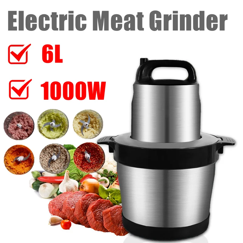 ANYUFA Electric Chopper 1000W Stainless steel Meat Grinder Mincer 6L Capacity Household Multifunction Food Processor Slicer