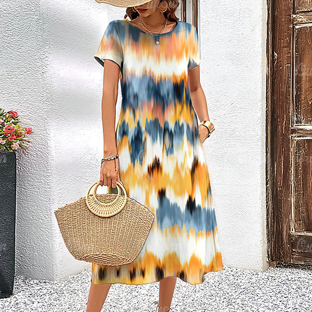 Новинка 2024 женские платья летнее элегантное платье с принтом в стиле Tie-dye