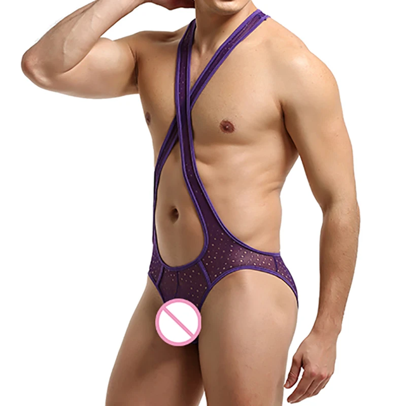 Мужское нижнее белье комбинезоны с открытыми ягодицами и сетчатыми вставками |