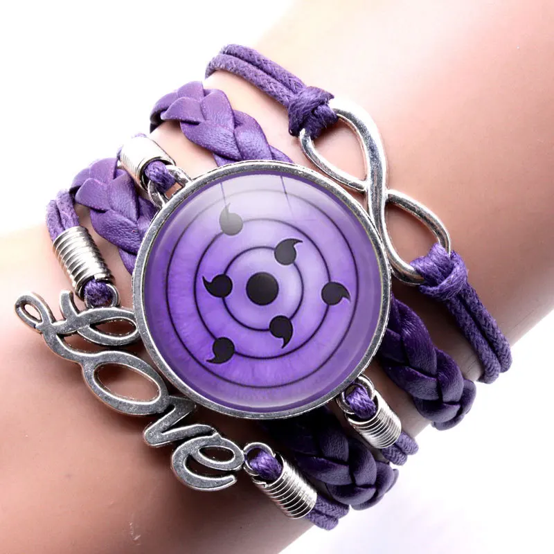 Naruto Anime Sharingan Eye Bangle Toy Vintage Crystal Glass Leather Bangles Wristband Rinnegan Cosplay Toys for Children Gifts