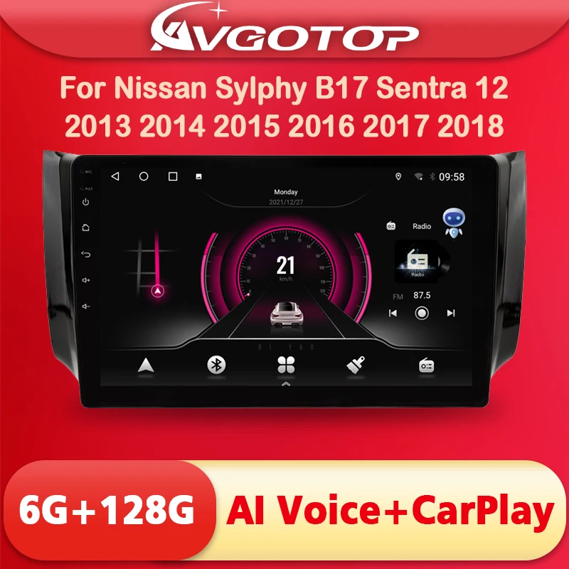 

AVGOTOP Android 11 автомобильный мультимедиа для Nissan Sylphy B17 Sentra 12 2013 - 2018 AI голосовой Carplay навигатор стерео GPS Авторадио