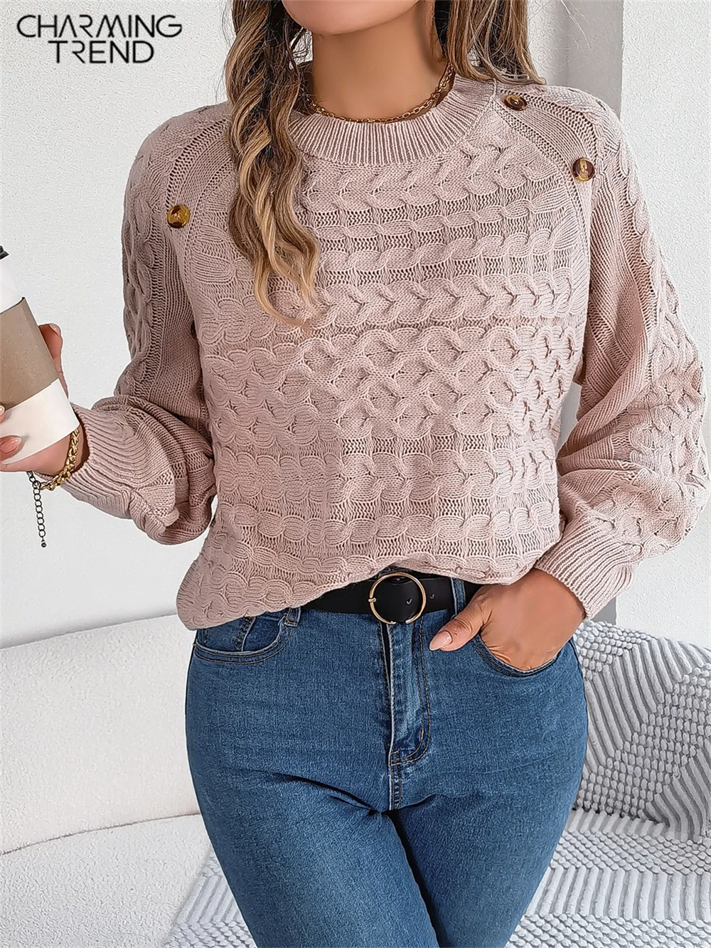 

Charmingtrend Vintage Sweaters Winter Thicken Knitwear Pullovers Women Oversized Lantern Sleeve Sweater Solid Top Sweaters
